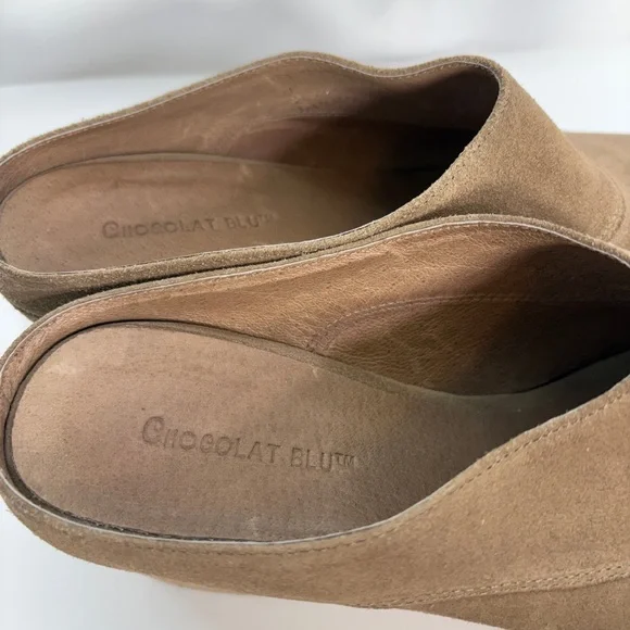Chocolat Blu Wind Tan Leather Platform Wedge Peep Toe Sandals, Women’s Size 8 - Picture 4 of 9